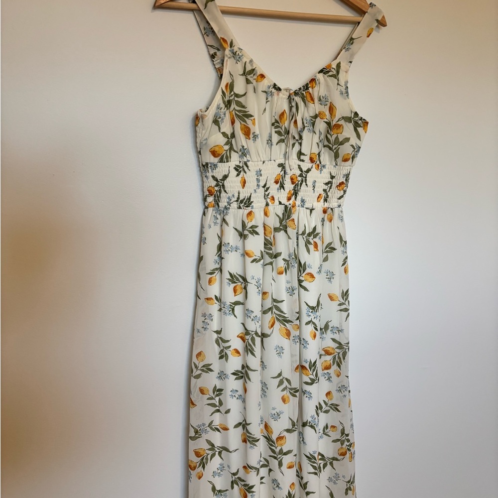 Floral Print White and Yellow Dress